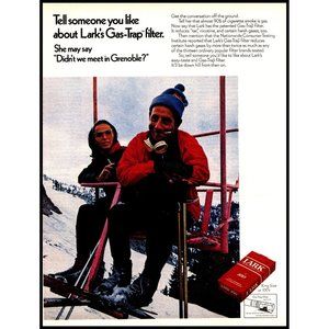 1970 Lark Cigarettes Skiing Chair Lift Grenoble France Alps Vintage Print Ad Art